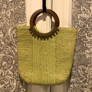 Straw Tote With Wood Handles